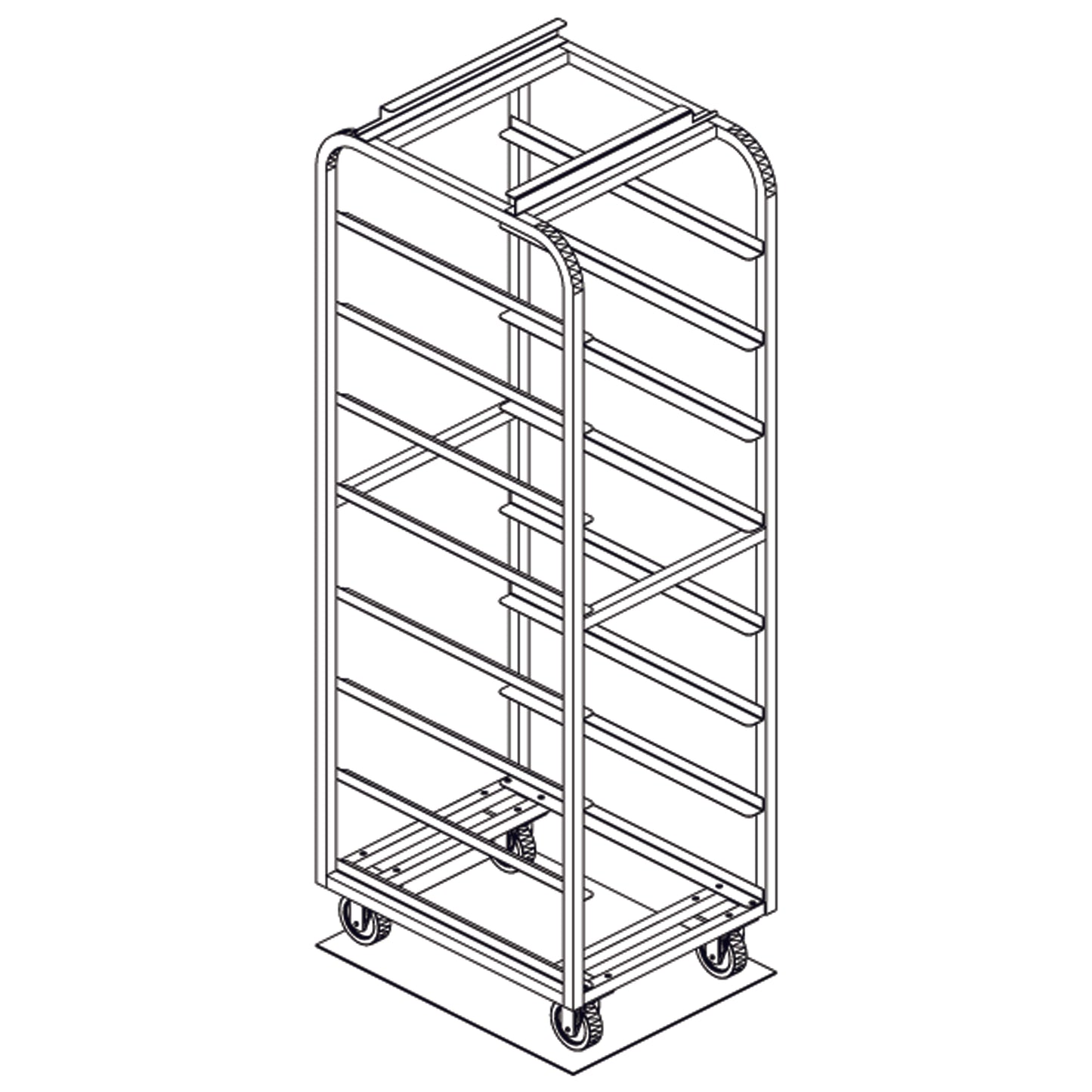 Baxter and LBC Style, Single Aluminum, End Load for Dbl. Oven, Heavy Duty Rack, 7"/08 Spacing, Item 4082