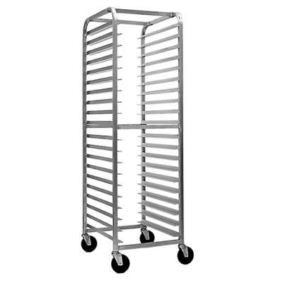 Magna 6" Spacing, 10-Pan Capacity, Heavy Duty End Load All Welded Aluminum Bun Pan Rack, Stem Casters, Item 4621-P