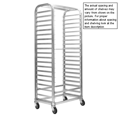 Magna 2" Spacing, 27-Pan Capacity, Heavy Duty Side Load, All Welded Aluminum Bun Pan Rack, Stem Casters, Item 1817-P