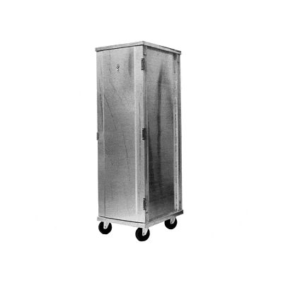 Magna Aluminum Enclosed Bun Pan end Load Rack, 70" High, 1.5”/40 Spacing, 18”x26” Pan Size, 5" Casters, Item 9383