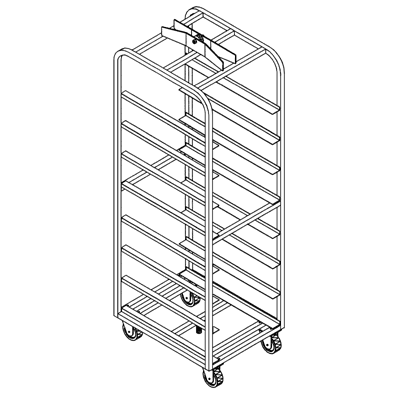 Magna Heavy Duty, Single End Load Aluminum Dahlen / Gemini Style Roller Lift Oven Rack, 72"H, 2"/30 Spacing, Item 7184