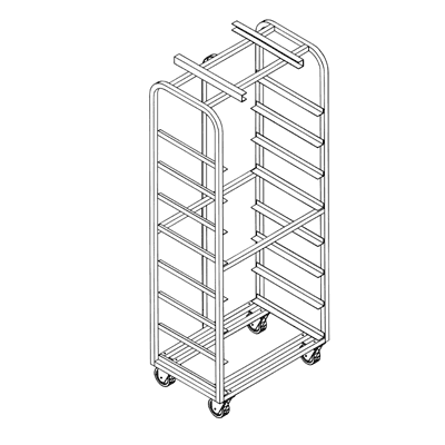 Magna Heavy Duty, Single Side Load Stainless Dahlen / Gemini Style Channel Lift Oven Rack, 69.8"H, 2"/30 Spacing, Item 8222