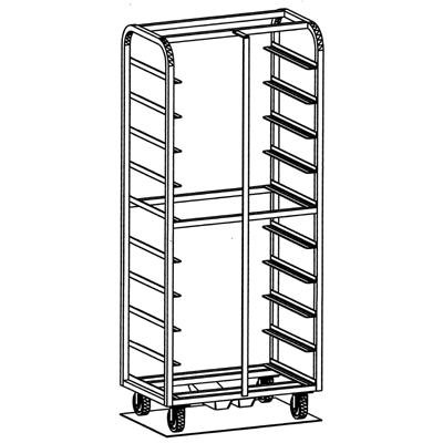 Magna Heavy Duty, Single Side Load Aluminum Miwe Style Bottom Locator Oven Rack, 70.875"H, 2.5"/24 Spacing, Item 22969_SL