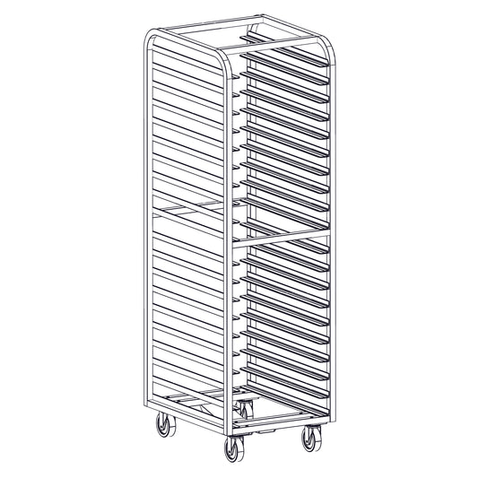 Magna Heavy Duty, Single End Load Aluminum Miwe Style Bottom Locator Oven Rack, 70.875"H, 2.5"/24 Spacing, Item 22969