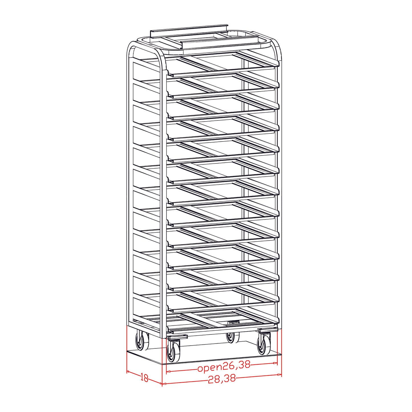 Baxter / LBC Style for Hotel Pans, Single Side Load Rack for Single Oven, (BSRSBF-13 or LRR-1-26-13FS), Heavy Duty Stainless, 4.7"/13 Spacing, Item 50178-SGL-RC