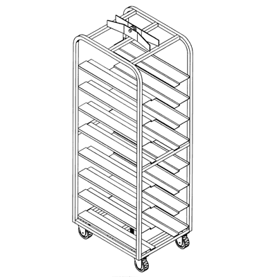 Magna Heavy Duty, Single End Load Aluminum Dahlen / Gemini Style Roller Lift Oven Rack, 72"H, 1"x5.75" Universal Shelves, 3.5"/17 Spacing, Item 7181_U