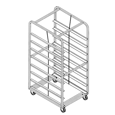 Magna Heavy Duty, Double Side Load Stainless Bakers Aid Style No Lift Oven Rack, 69"H, 2"/30 Spacing, Item 23070S_NL