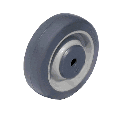 Caster Wheel - Blue on Gray Soft Rubber 4″ X 1 1/4″, 5/16″ Dual Precision Bearings, and Flat Spot Resistant Material, Item 9933