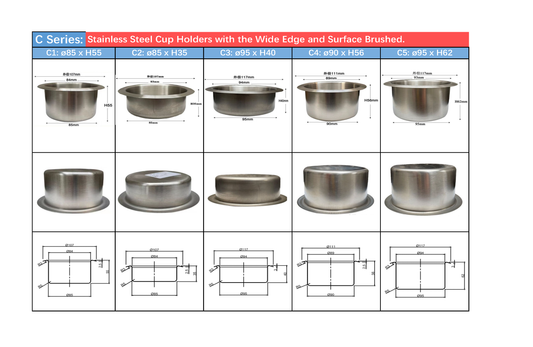 C Series: Stainless Steel Cup Holders with Wide Edge Rolled and Surface Brushed - Call us for your next requirement.