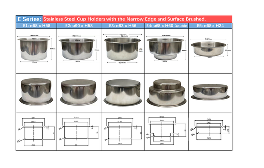 E Series: Stainless Steel Cup Holders with Narrow Edge and Surface Brushed - Call us for your next requirement.