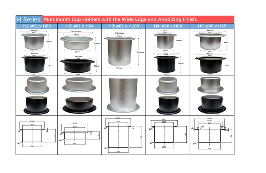 H Series: Aluminum Cup Holders with Wide Edge and Anodized Finish - Call us for your next requirement.