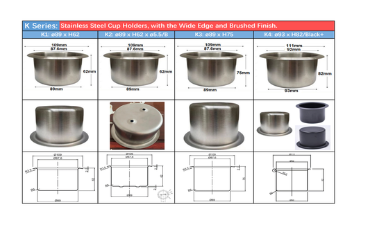 K Series: Stainless Steel Cup Holders with Wide Edge and Surface Brushed - Call us for your next requirement.