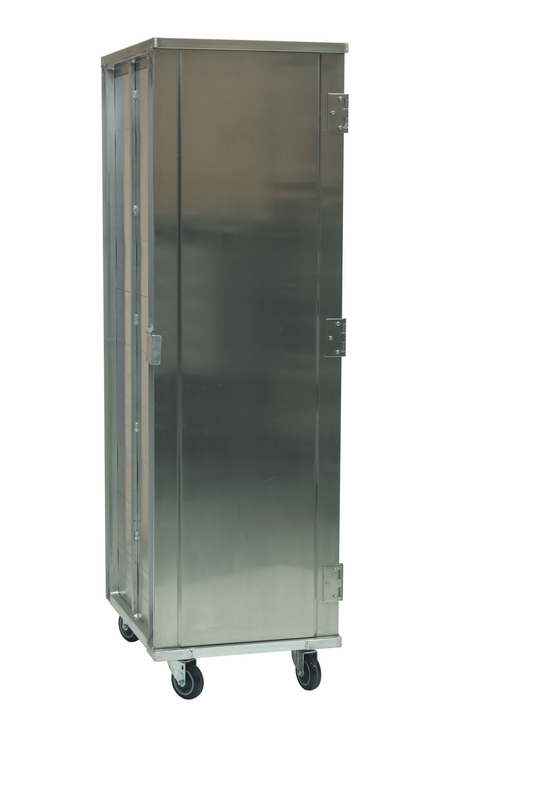Magna Super Heavy Duty Aluminum Enclosed Bun Pan end Load Rack, 70" High, 1.5”/40 Spacing, 18”x26” Pan Size, 6" Casters, Item 9385