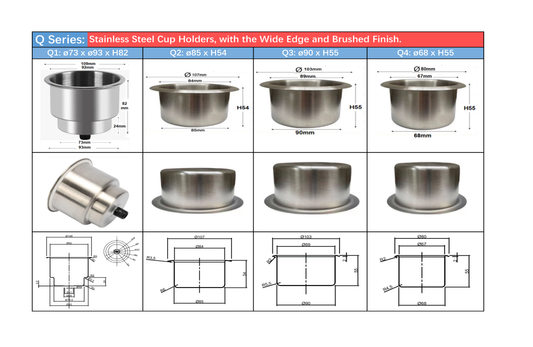 Q Series: Stainless Steel Cup Holders with Wide Edge and Surface Brushed - Call us for your next requirement.